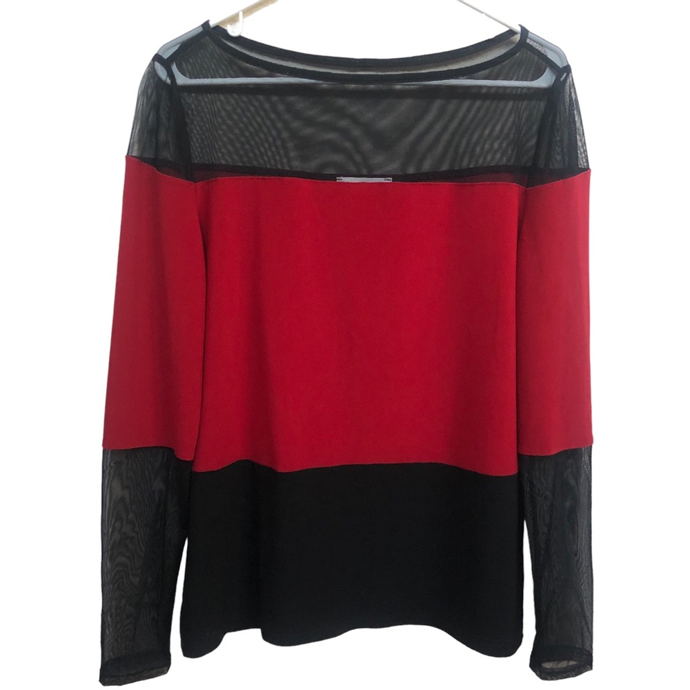 JOSEPH RIBKOFF RED BLACK MESH BLOUSE Size 12